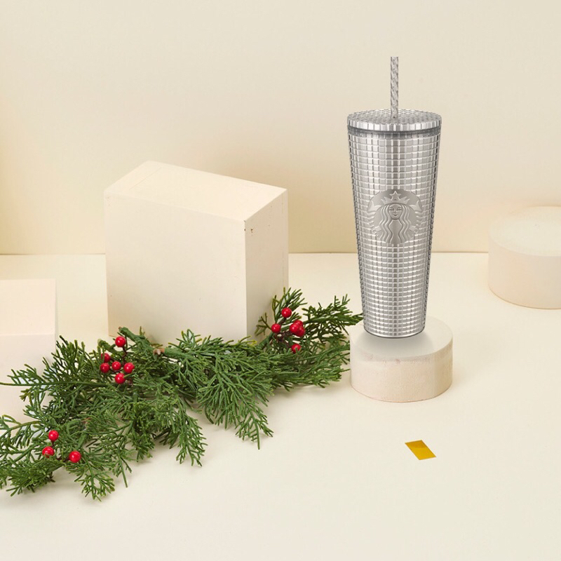 Ly Cold Cup Starbucks Grid Metallic Silver Dung Tích 709ml