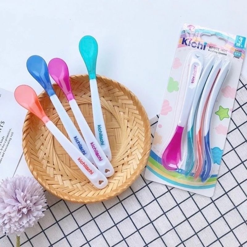 Hộp 1 Chiếc Thìa Mềm Ăn Dặm Cảm Biến Nhiệt Kichilachi