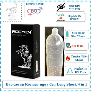 [FREESHIP] Bao cao su Rocmen CÓ GAI KÉO DÀI cá ngựa Đen 4 trong 1- hộp 12 chiếc HÀNG CÓ SẴN, ẢNH TỰ CHỤP