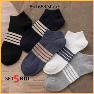 Set 5 đôi tất nam cổ ngắn thể thao Hàn Quốc vớ nam cao cấp co giãn 4 chiều