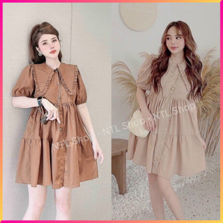 Đầm váy babydoll kem cổ bèo dễ thương, váy babydoll freesize cổ sen bèo 2 màu mặc đi chơi siêu đáng yêu L33