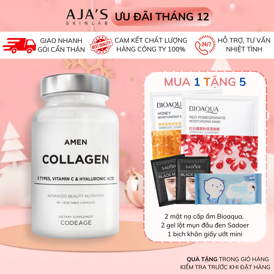 Viên uống Collagen Codeage Amen + C + HA hỗ trợ da căng bóng, dưỡng sáng, đẩy lùi lão hóa 90 viên - ajaskinlab