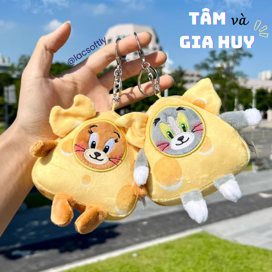 Móc chìa khoá gấu bông Tom và Jerry phô mai, Tâm và Gia Huy hoạt tiết in xinh ngộ nghĩnh / Có sẵn /