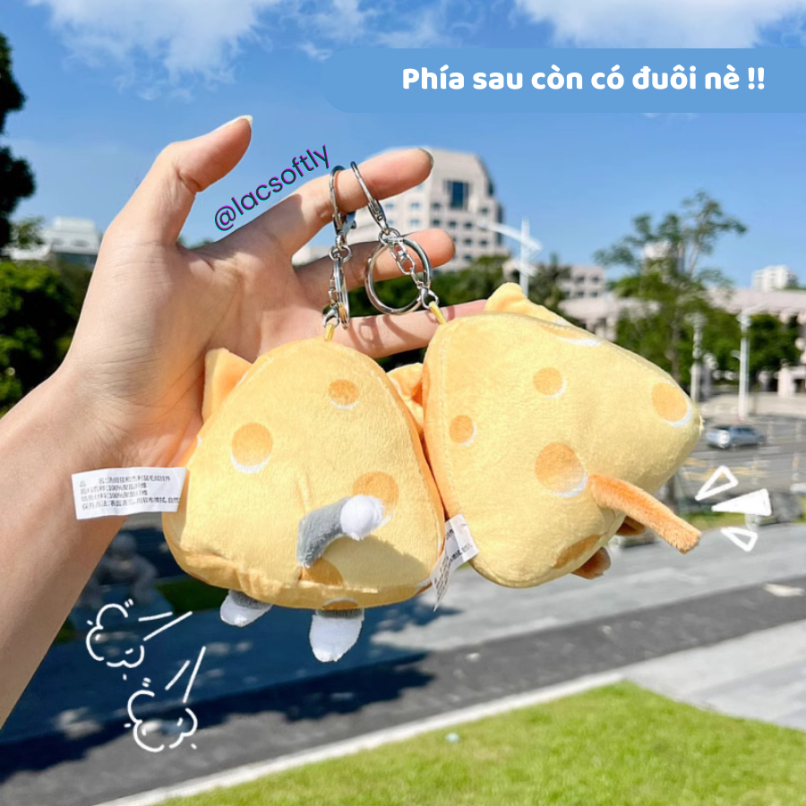 Móc chìa khoá gấu bông Tom và Jerry phô mai, Tâm và Gia Huy hoạt tiết in xinh ngộ nghĩnh / Có sẵn /