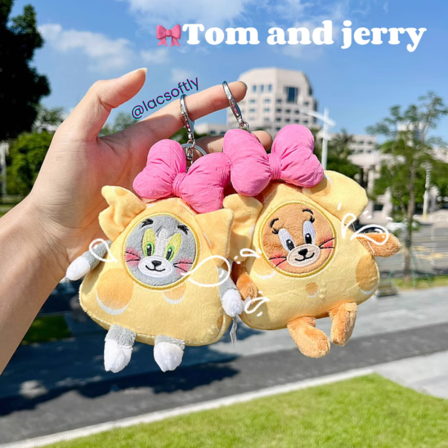 Móc chìa khoá gấu bông Tom và Jerry phô mai, Tâm và Gia Huy hoạt tiết in xinh ngộ nghĩnh / Có sẵn /