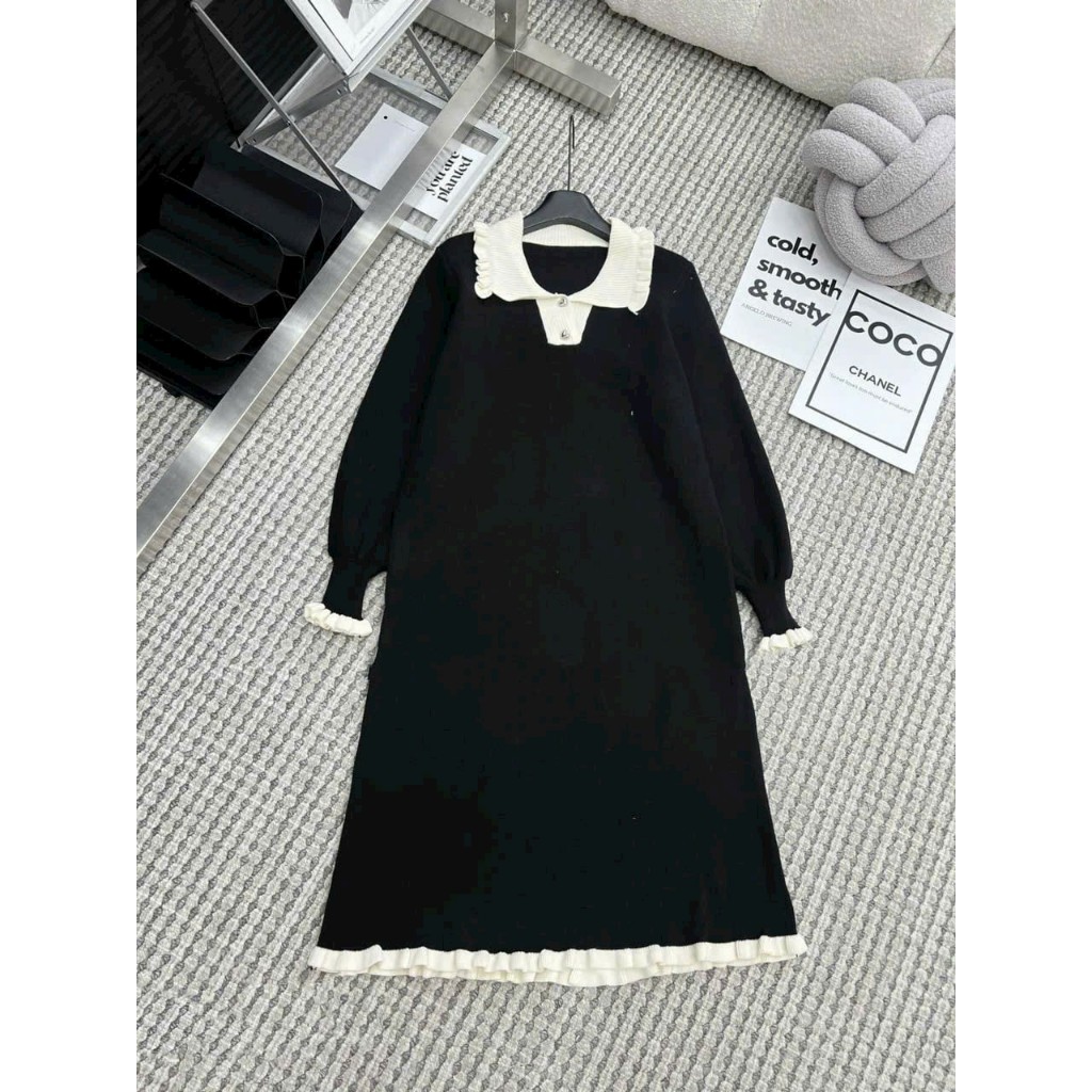 [Ảnh thật shop chụp] Váy len bầu nhún bèo - W233