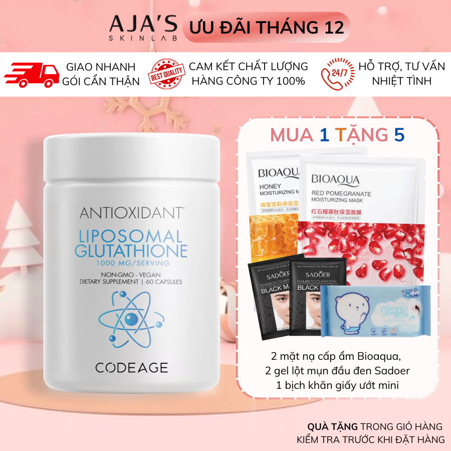 Viên uống mờ nám Codeage Liposomal Glutathione 1000mg thải độc, chống oxy hóa 60 viên - ajaskinlab