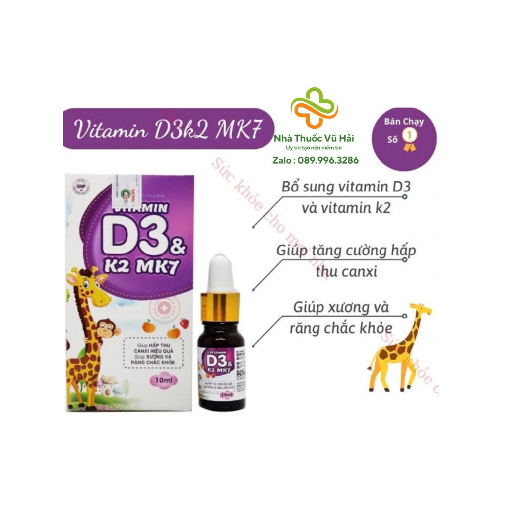 Vitamin D3 &amp; K2 MK7 nhỏ giọt 10ml