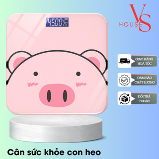 Cân điện tử sức khỏe, cân điện tử hình con heo mặt kính cường lực, chịu lực đến 180kg vshouse