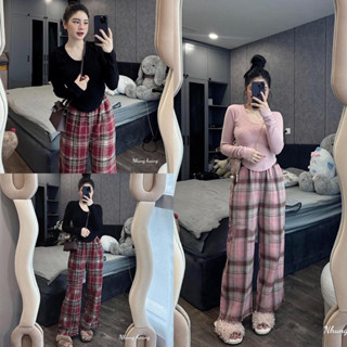 Set Áo + Quần Áo Thun Dài Tay Vạt Tôm kèm Quần Dài Ống Xuông ( sẵn ship ngay)