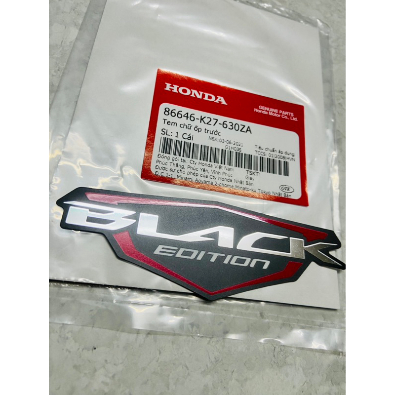 Tem Dán Xe HONDA chữ BLACK EDITION AB / Air Blade / VS / Vision / Lead 125 Val / PCX/ SH Mode / SH Việt Nam / Future