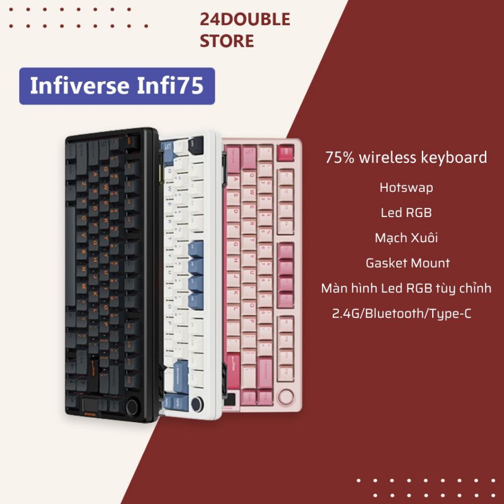 Infiverse Infi75 - Bàn phím cơ custom Infi75, mạch xuôi, màn hình led, 75% âm gõ stock hay nhất