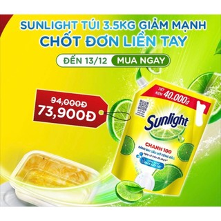 Nước rửa chén Sunlight Chanh 100 sạch nhanh xả bọt nhanh can 3.5kg/ túi 3.4kg
