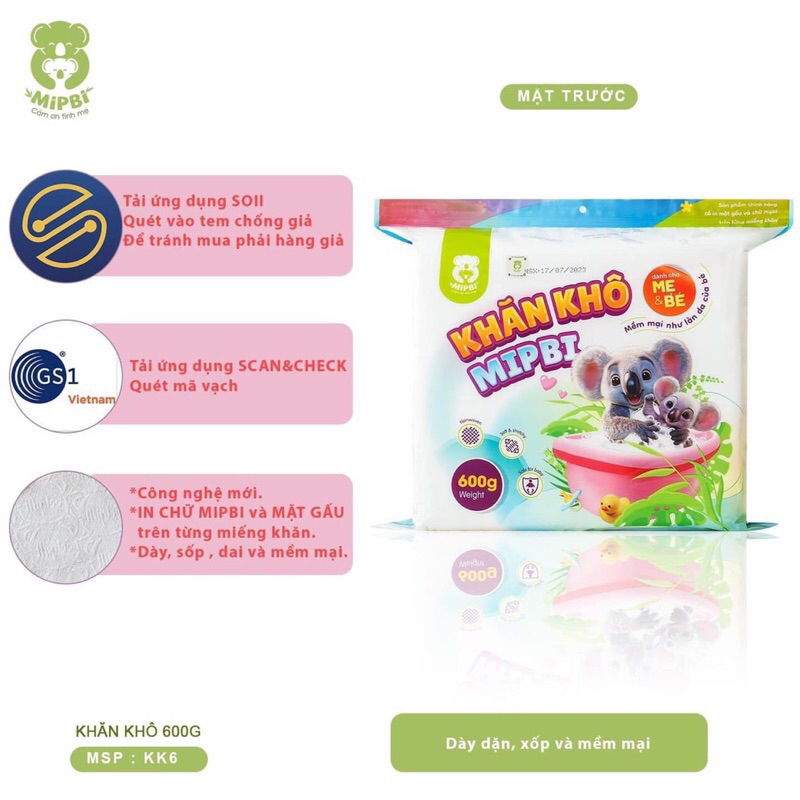 Khăn vải khô đa năng Mipbi 600g/900g