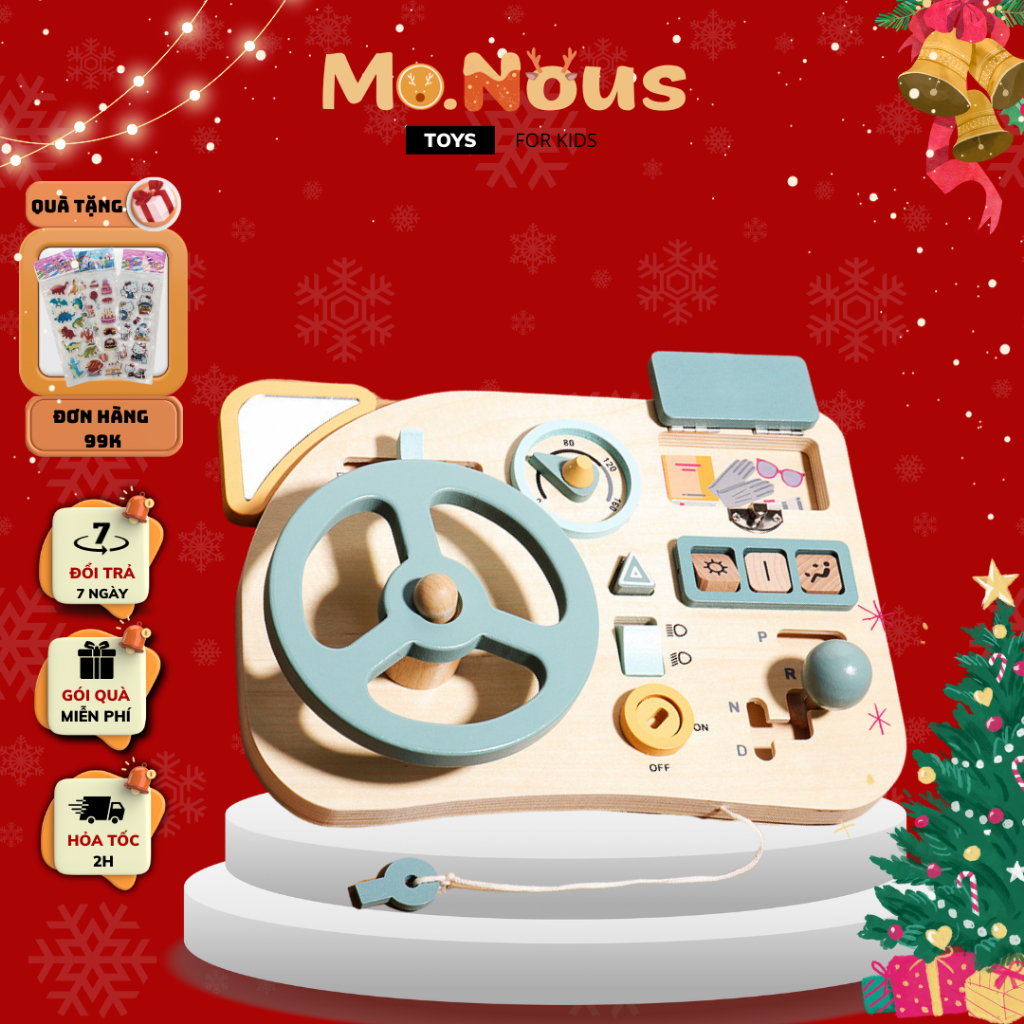 Đồ chơi gỗ Montessori - Bảng lái xe busy board Mo.Nous Toys - Đồ chơi giáo dục sớm,rèn luyện vận động tinh cho bé!