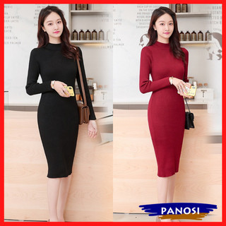 Váy len body cổ 3 phân dáng ôm body dài qua gối chất len dày dặn hàng đẹp PANOSI - V628