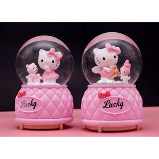 Quả cầu pha lê tuyết Hello Kitty có nhạc đèn, tuyết rơi tự động