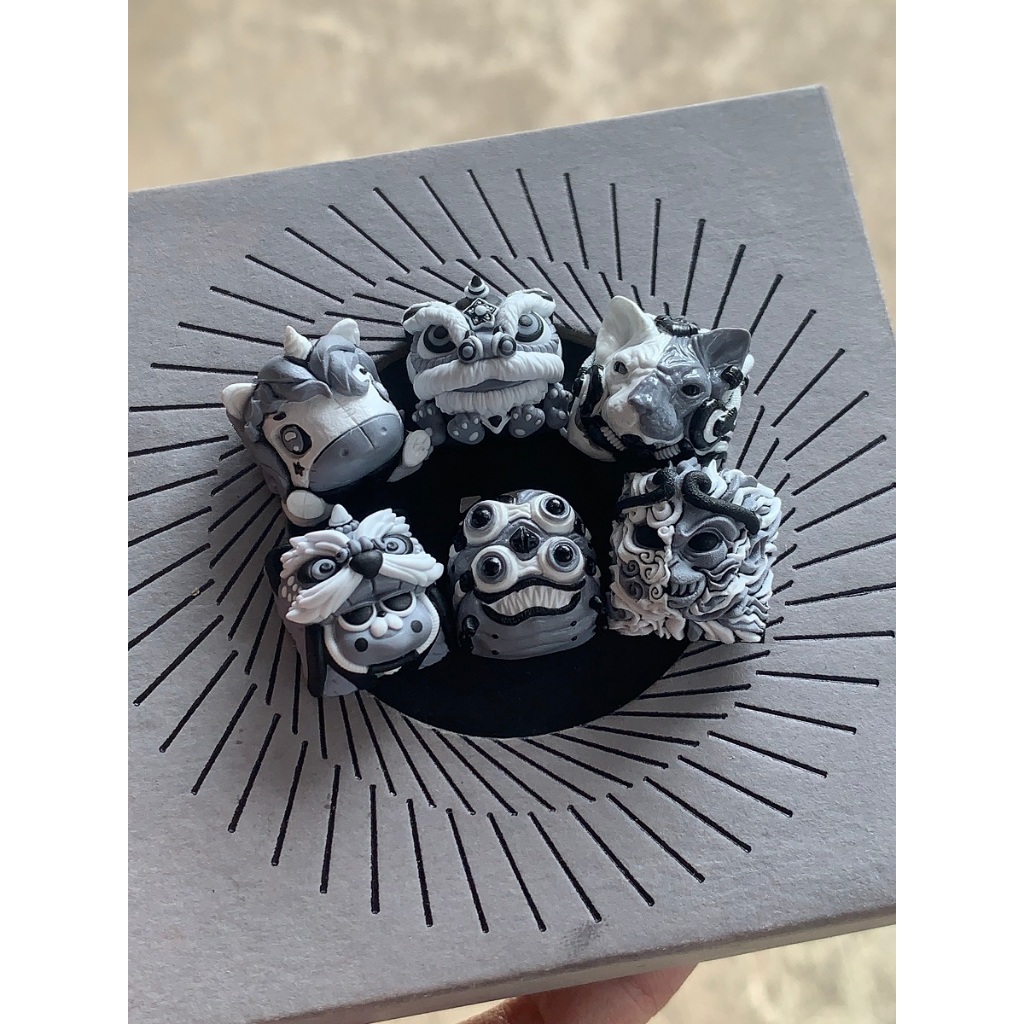 Keycap artisan nút trang trí bàn phím cơ Sphynix mèo ai cập trắng đen