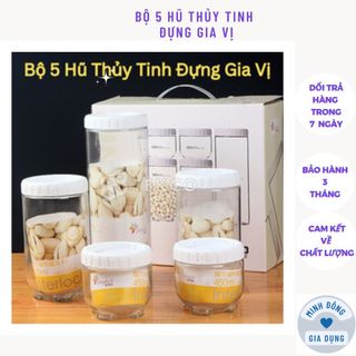 Bộ 5 hũ thủy tinh đựng gia vị, ngũ cốc nhiều size - lọ thủy tinh có nắp đựng đậy