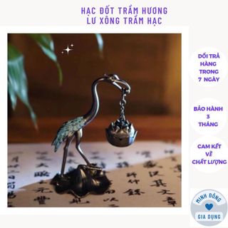 Hạc đốt trầm hương - lư xông trầm hạc tiên ngậm hoa sen hồng hạc đốt trầm hương lư hương chất liệu đồng