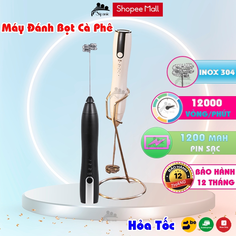 Máy đánh cà phê, Sipanic tạo bọt cà phê, đánh trứng mini cầm tay pin sạc 3 chế độ