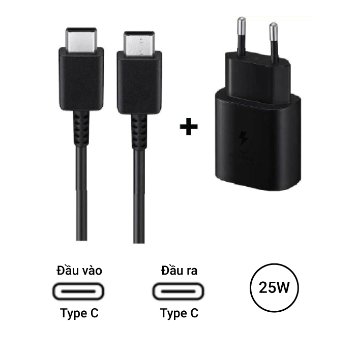 Bộ Sạc Samsung Siêu Nhanh 25w Type C To Type C,Dùng Cho Note 10,Note 10 Plus,S20,S22,S22 Ultra,Chính Hãng DTM