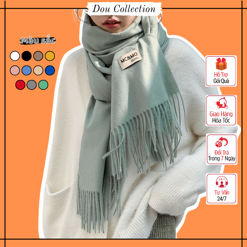Khăn choàng cổ len unisex, Khăn cashmere trơn cao cấp phối tag MC&MO thời trang thu đông nhiều màu - 70x200cm - Mã LN039