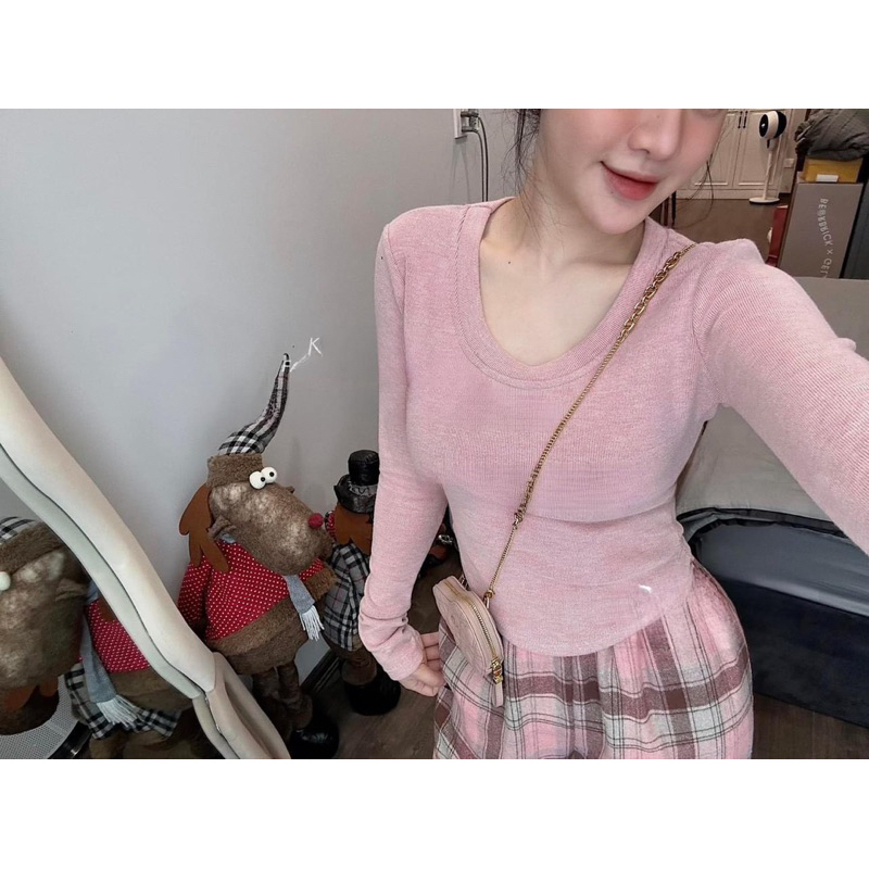 Set Áo Hồng Mix Quần Kẻ KAB