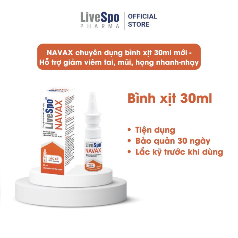 Livespo Navax - Xịt lợi khuẩn 5 tỷ lợi khuẩn chăm sóc, vệ sinh, phòng ngừa vi.êm nhiễm tai mũi họng (Hộp 4 ống x 5ml)