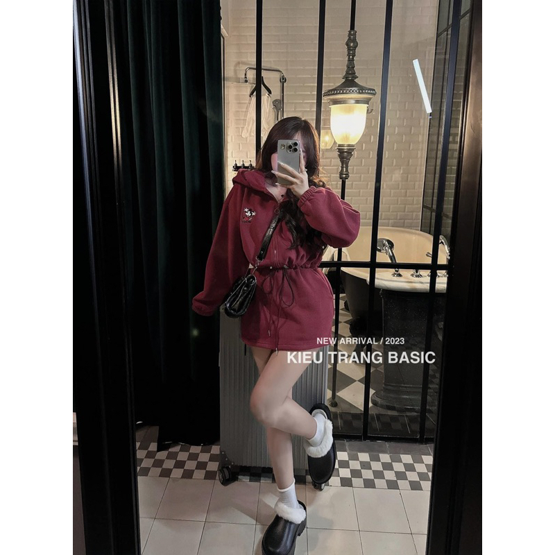 Sét áo khoác nỉ mickey có mũ + chân váy chữ A