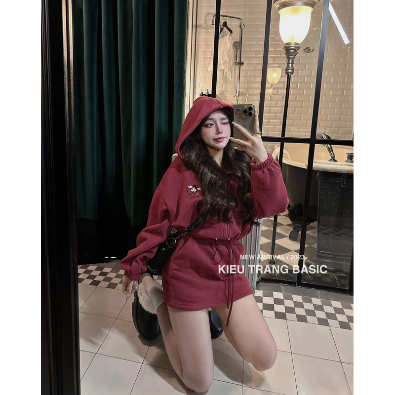 Sét áo khoác nỉ mickey có mũ + chân váy chữ A