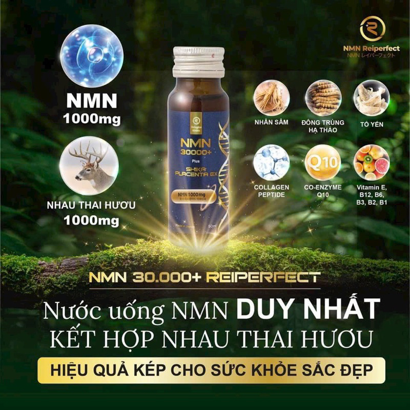 Nước uống trẻ hoá da NMN 3000+ Plus Shika Placenta EX hộp 10lọ x50ml