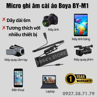 FREESHIP Micro thu âm cài áo Boya BY-M1 - Micro ghi âm chuyên nghiệp cho máy ảnh, máy quay, điện thoại, máy tính bảng