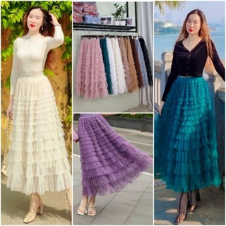  Chân váy công chúa ren lưới nhiều tấng nhỏ dáng dài thướt tha mix đồ cực xinh mặc full 4 mùa Ảnh thật 