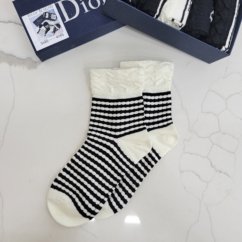 Set 5 Tất Vớ DI.OR Cotton cổ lửng hoạ tiết thời trang thu đông D9