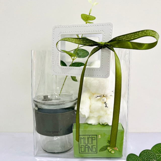 Set quà tặng ly nước KHẮC TÊN THEO YÊU CẦU, nến thơm, khăn gấu xinh xắn, tiện dụng QT37