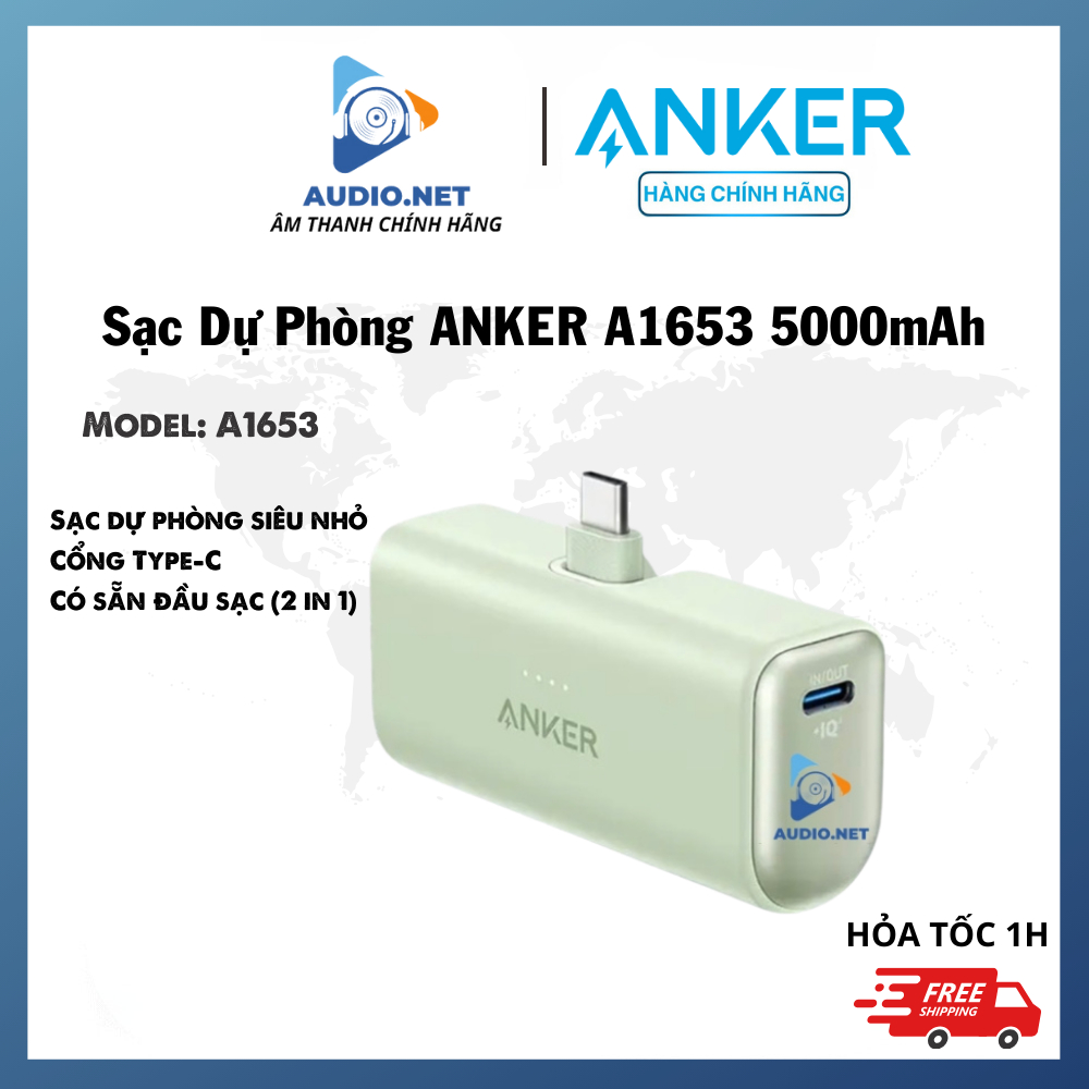 Sạc Dự Phòng Anker A1653 22.5W Gập Chân Tiện Lợi 5000mah - Bảo hành 12 tháng