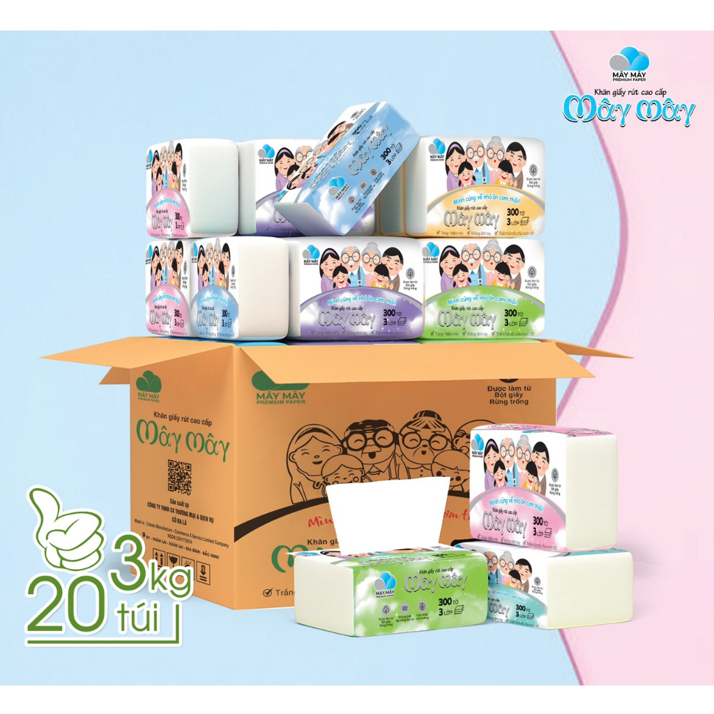 Giấy ăn rút Mây Mây mềm mịn thấm hút tốt giấy ăn cao cấp chính hãng Thịnh Phát sản xuất túi 10 gói