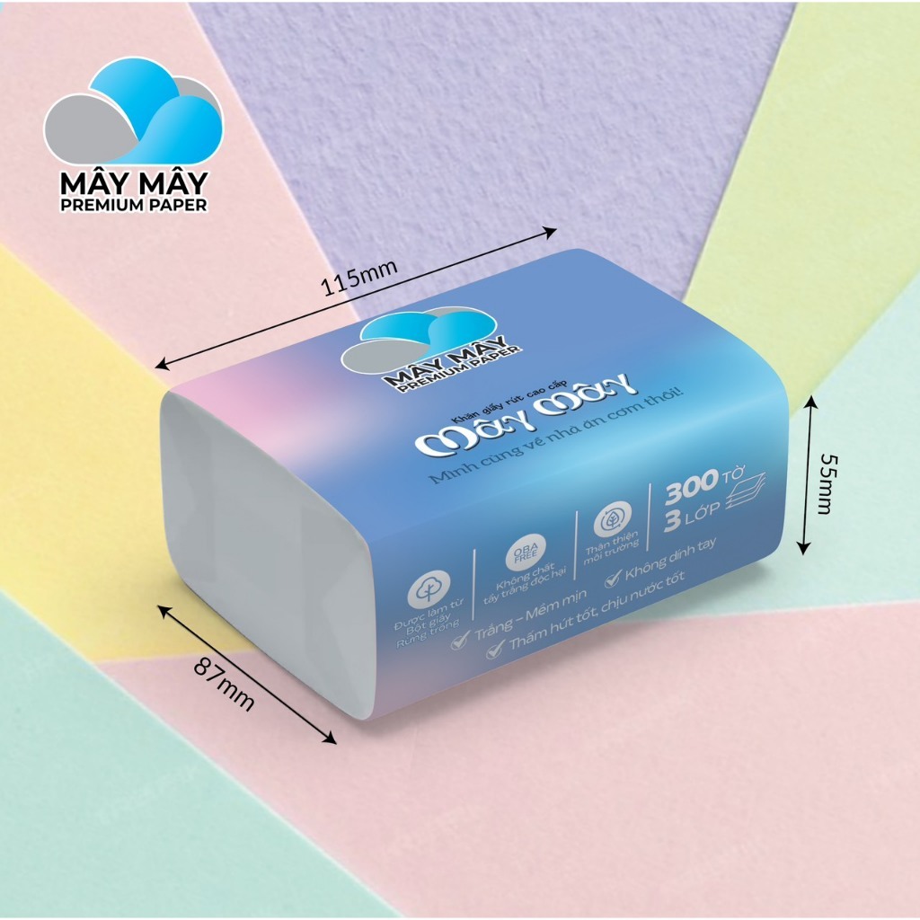 Giấy ăn rút Mây Mây mềm mịn thấm hút tốt giấy ăn cao cấp chính hãng Thịnh Phát sản xuất túi 10 gói