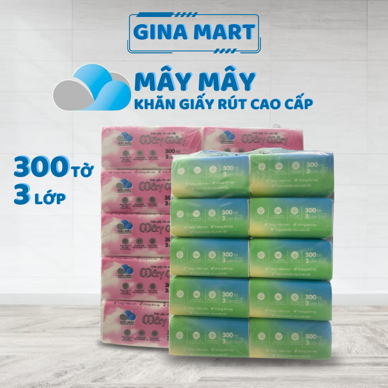 Giấy ăn rút Mây Mây mềm mịn thấm hút tốt giấy ăn cao cấp chính hãng Thịnh Phát sản xuất túi 10 gói