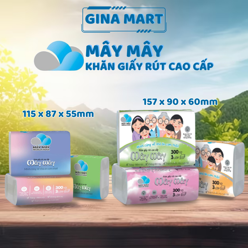 Giấy ăn rút Mây Mây mềm mịn thấm hút tốt giấy ăn cao cấp chính hãng Thịnh Phát sản xuất túi 10 gói