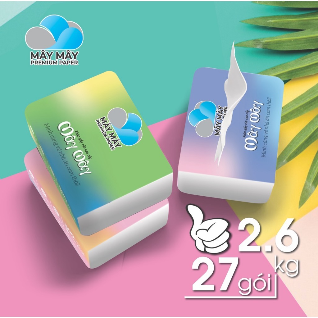 Giấy ăn rút Mây Mây mềm mịn thấm hút tốt giấy ăn cao cấp chính hãng Thịnh Phát sản xuất túi 10 gói