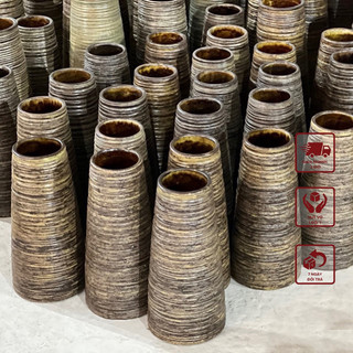 Lọ Cắm Hoa Bát Tràng - Bình Gốm Cắm Hoa Dáng Ống Trụ Cao 30cm Men Nâu Vintage - Lọ Hoa Bát Tràng Cắm Hoa Trang Trí Decor