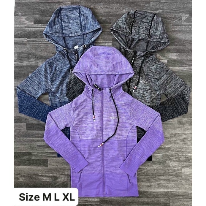 Áo khoác sọc nữ có mũ khóa kéo tập Gym, Yoga, thể thao ôm dáng sexy, chất vải co giãn thoáng mát | NShark Sport | BigBuy360 - bigbuy360.vn