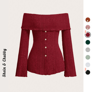   Bigsize 50-120kg   Order  Áo len thun gân cài nút trước trễ vai tay dài loe nhẹ màu giáng sinh noel 