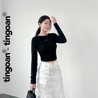 TINGOAN® - Áo dài tay co giãn cổ tròn chun hai bên thân đen EMI TOP/BL