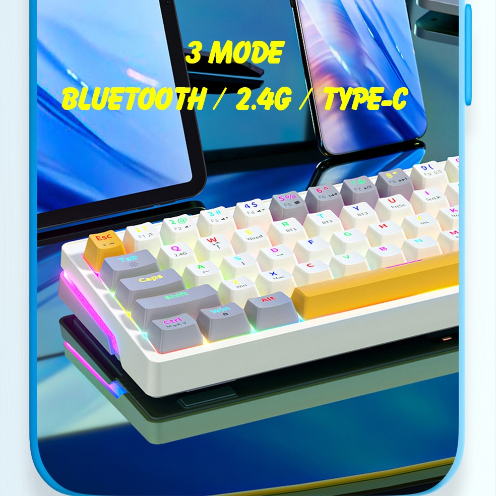 Bàn Phím Cơ Không Dây Bluetooth ZA63 Pro - Trục cơ Linear Hotswap 5 Pin - Pin sạc - LEG RGB cả phím và body