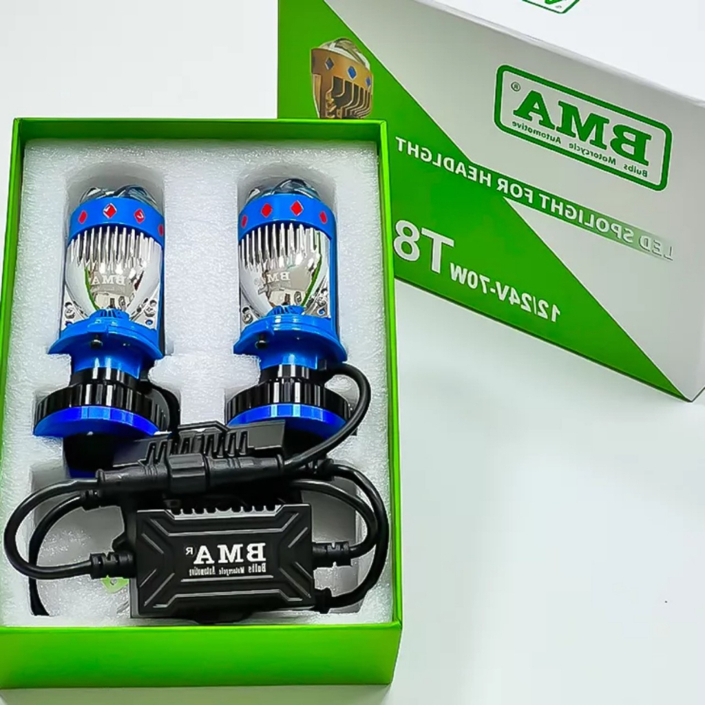 Đèn Pha Bi Cầu T8 BMA, 70W/H4/12.24V/DC Trợ Pha Laser Lắp Zin Xe Máy, Xe Tải, Ô Tô Con