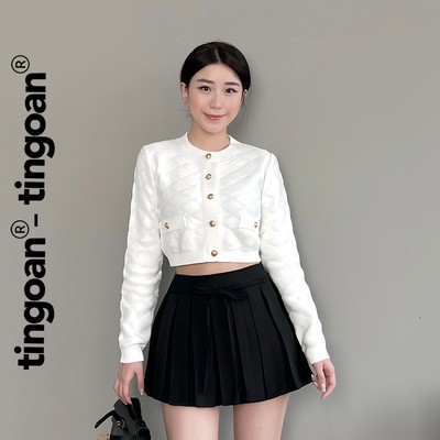 TINGOAN® - Áo len xù cardigan cổ tròn vân quả trám nổi dài tay TRẮNG RACHEL TOP/WH PHIÊN BẢN T6.2026