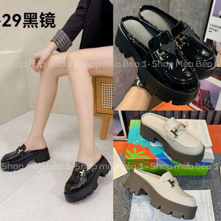 Sục moca miu đai khoá ngang mũi tròn da bóng đế cao fullbox hàng quảng châu cao cấp